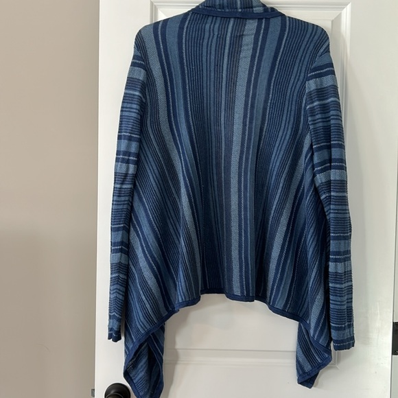 Lauren Ralph Lauren Striped Southwest Blue Linen Open Front Cardigan Sweater - Picture 8 of 9